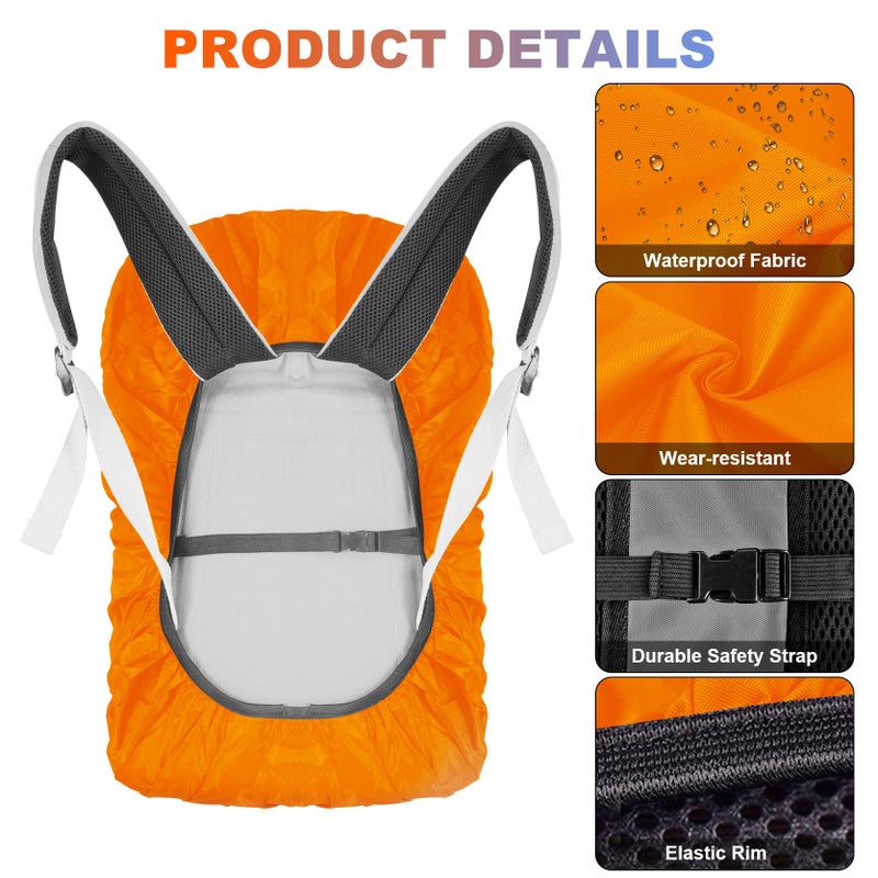 LAMA 2 Pack Waterproof Rain Cover for Backpack, Reflective Rucksack Rain Cover for Anti-dust/Anti-Theft/Bicycling/Hiking/Camping/Traveling/Outdoor Activities (1 Pcs Black + 1 Pcs Orange, L) - Image 5